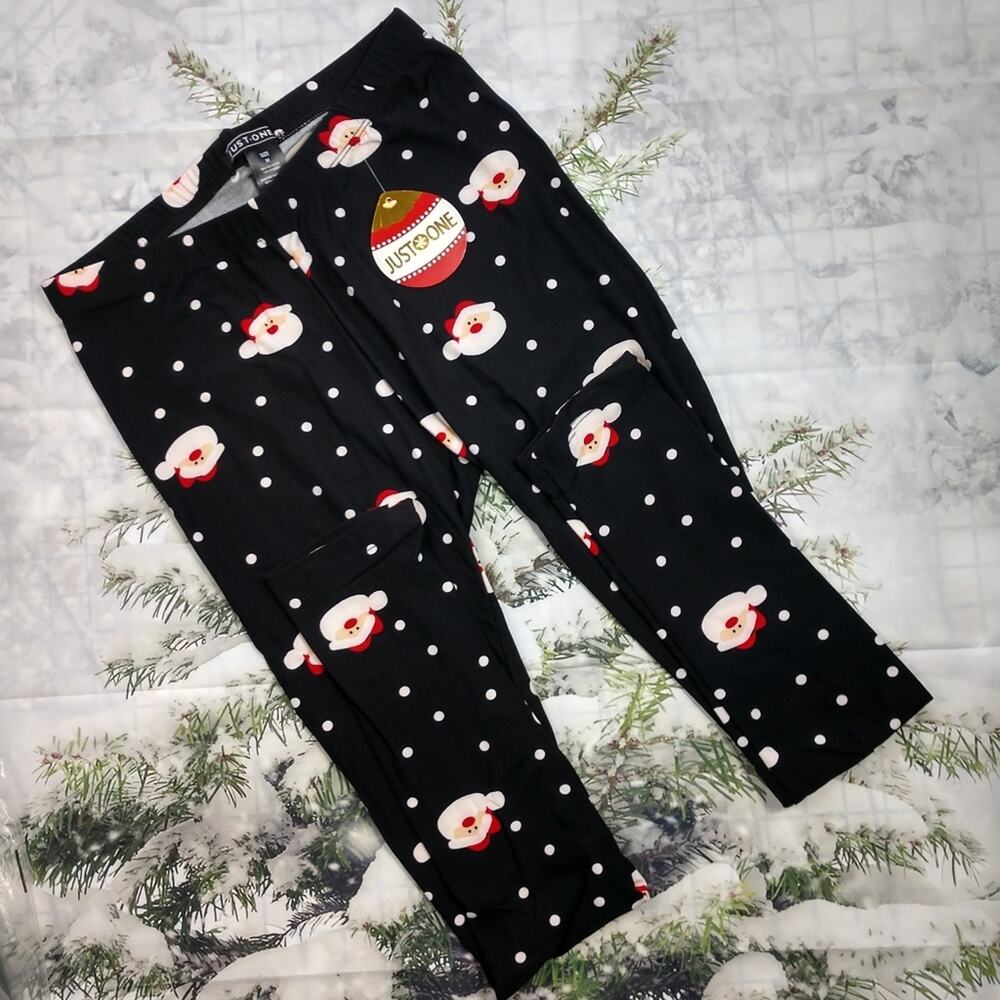 NWT Santa Black Polka Dot Novelty Leggings Preppy size Medium
